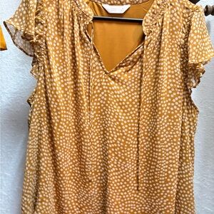 LC Lauren Conrad Mustard Polka Dot Blouse